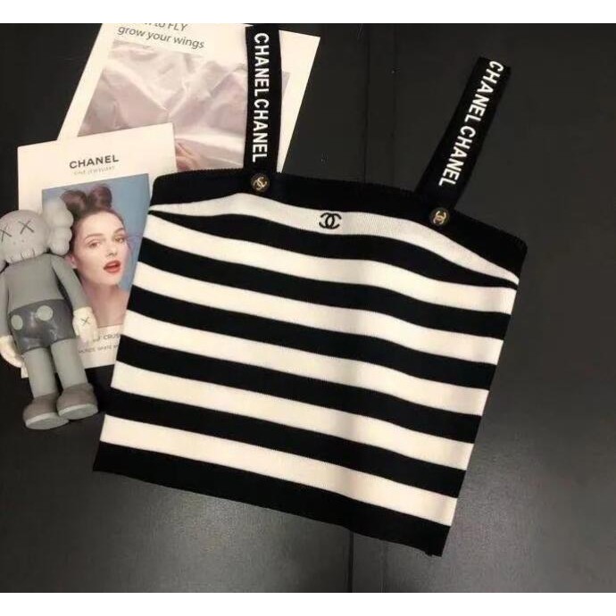 Áo Dệt Kim Sát Nách In Logo Chanel Thời Trang Mùa Hè Cho Nữ