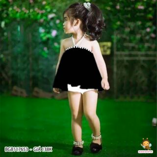 Set áo voan cổ yếm bé gái