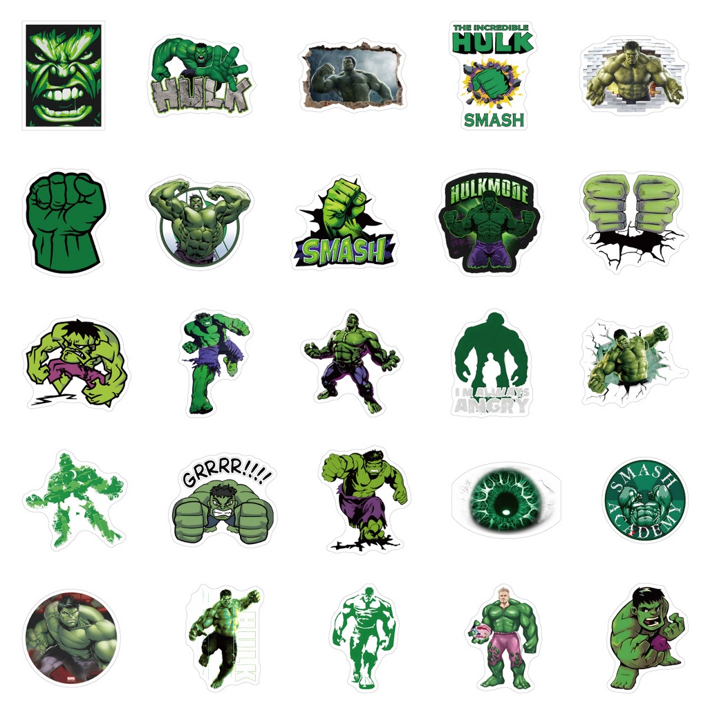 DISNEY Bộ 50/25/10 Miếng Dán Trang Trí Bình Nước/Ván Trượt/Laptop Họa Tiết Avengers Hulk Độc Đáo