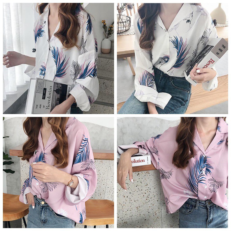 [Baywellfashion]Áo sơ mi in họa tiết lá cây thời trang dành cho nữ | BigBuy360 - bigbuy360.vn