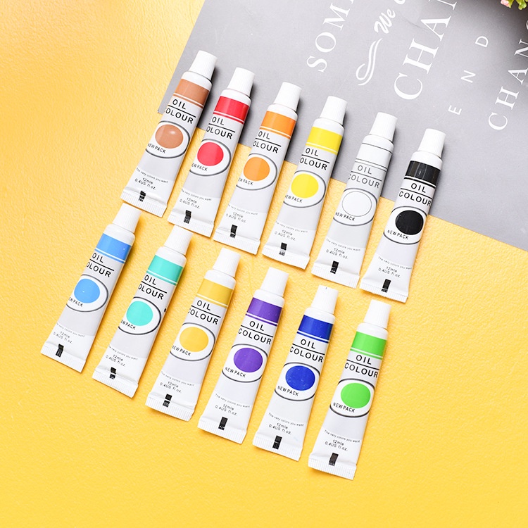 Bộ 12 màu vẽ acrylic tuýp (12ml) LIM Art - Màu acrylic tuýp dùng vẽ tranh,vẽ vải, đất sét, custom giày…