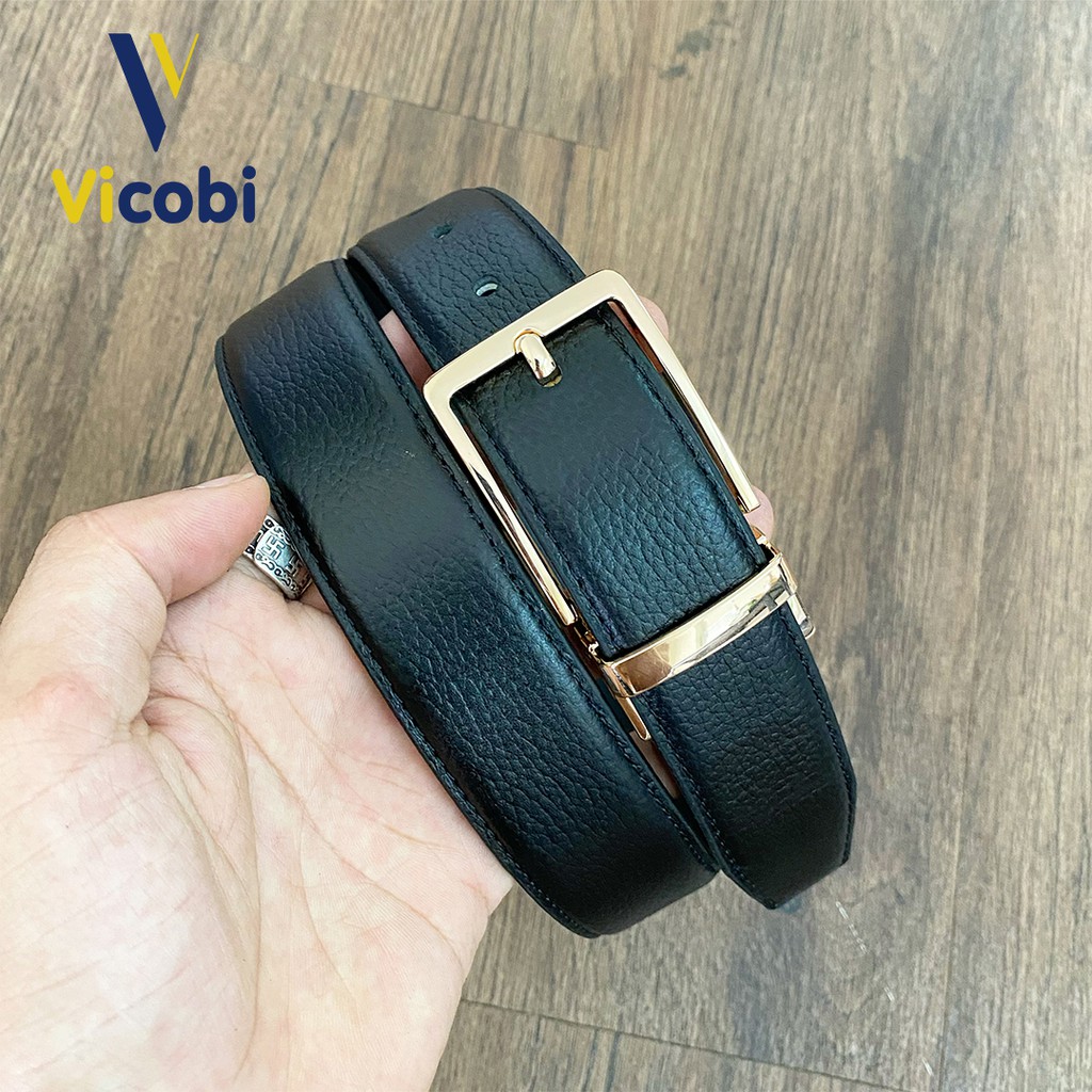 Thắt lưng nam Da Bò Vicobi VV2, dây lưng khóa kim VÀNG VUÔNG, sản xuất tại Việt Nam