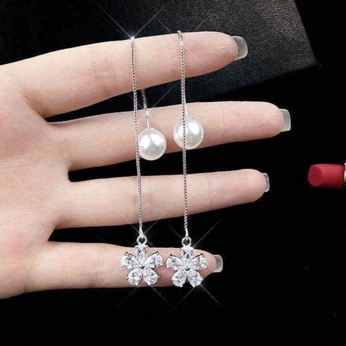 Bông tai bạc ta hoa tuyết dáng dài