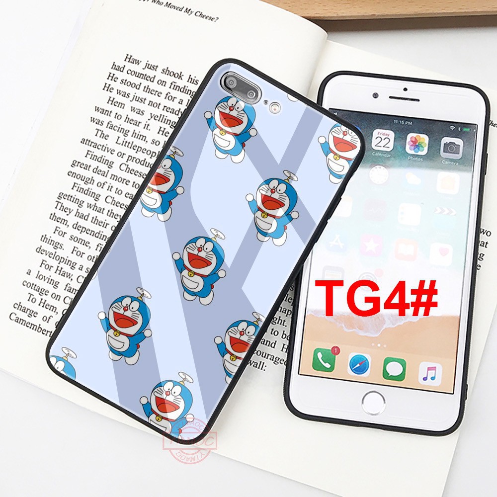 📲 Ốp điện thoại mặt kính cường lực viền mềm vẽ hình doraemon dành cho iphone 6/6s/6+/6s+/7/8/7+/8+/x/xs/xsmax/xr - A906