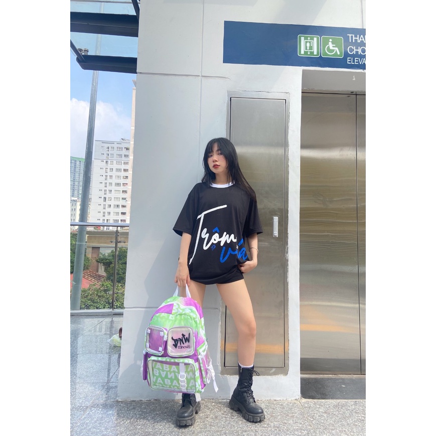 Áo thun nam nữ unisex basic banawa 100% cotton tay lỡ form rộng - Trộm Vía Tee - Màu Đen