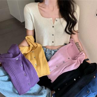 Áo Cardigan croptop tay ngắn phong cách Hàn Quốc