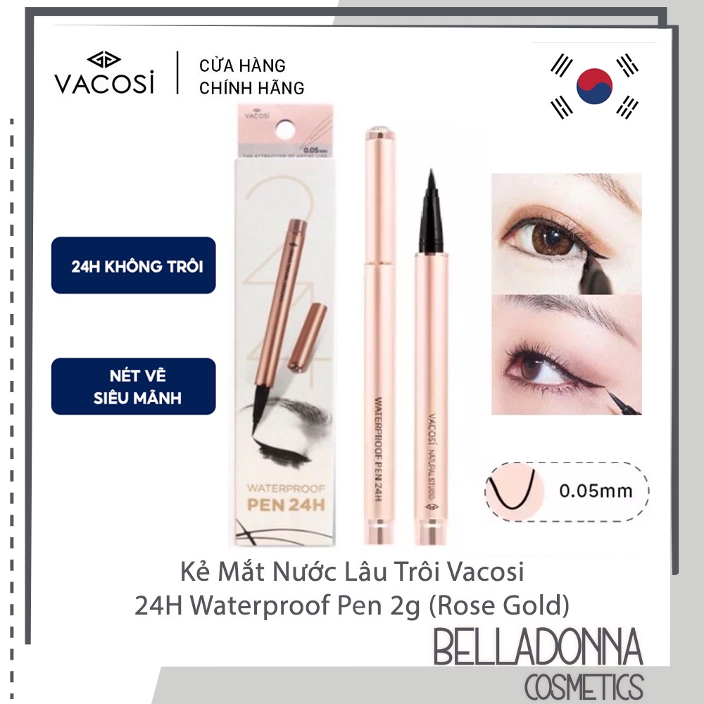 [CHÍNH HÃNG] Kẻ Mắt Nước Lâu Trôi Vacosi 24H Waterproof Pen 2g (Rose Gold)