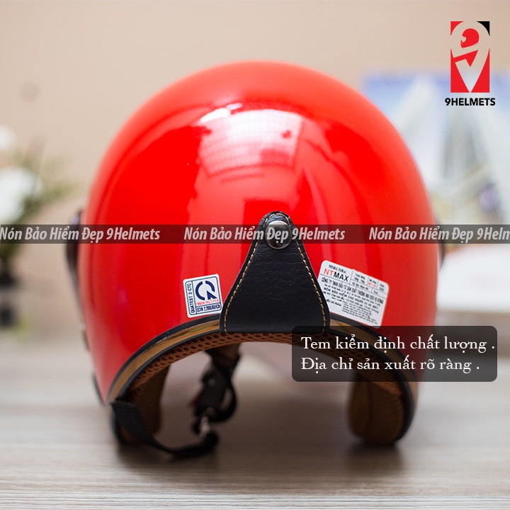 Nón bảo hiểm 3/4 Ntmax Viền Đồng có KÍNH - Đỏ Bóng