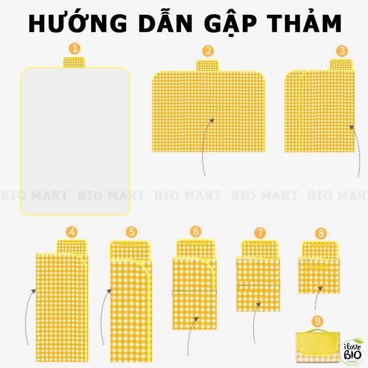 Thảm Du Lịch Gấp Gọn Chống Thấm - Thảm Picnic, Thảm Dã Ngoại Cao Cấp Họa Tiết Caro 2mx2m Tiện Lợi - BIO203