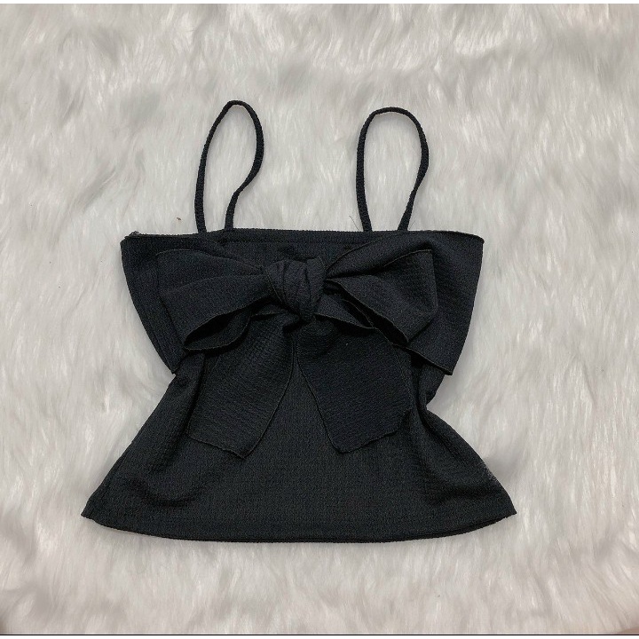 Áo 2 dây croptop phối nơ siu đẹp chất vải xốp dày dặn co giãn 4 chiều Cam Kết Hình Thật Chính chủ