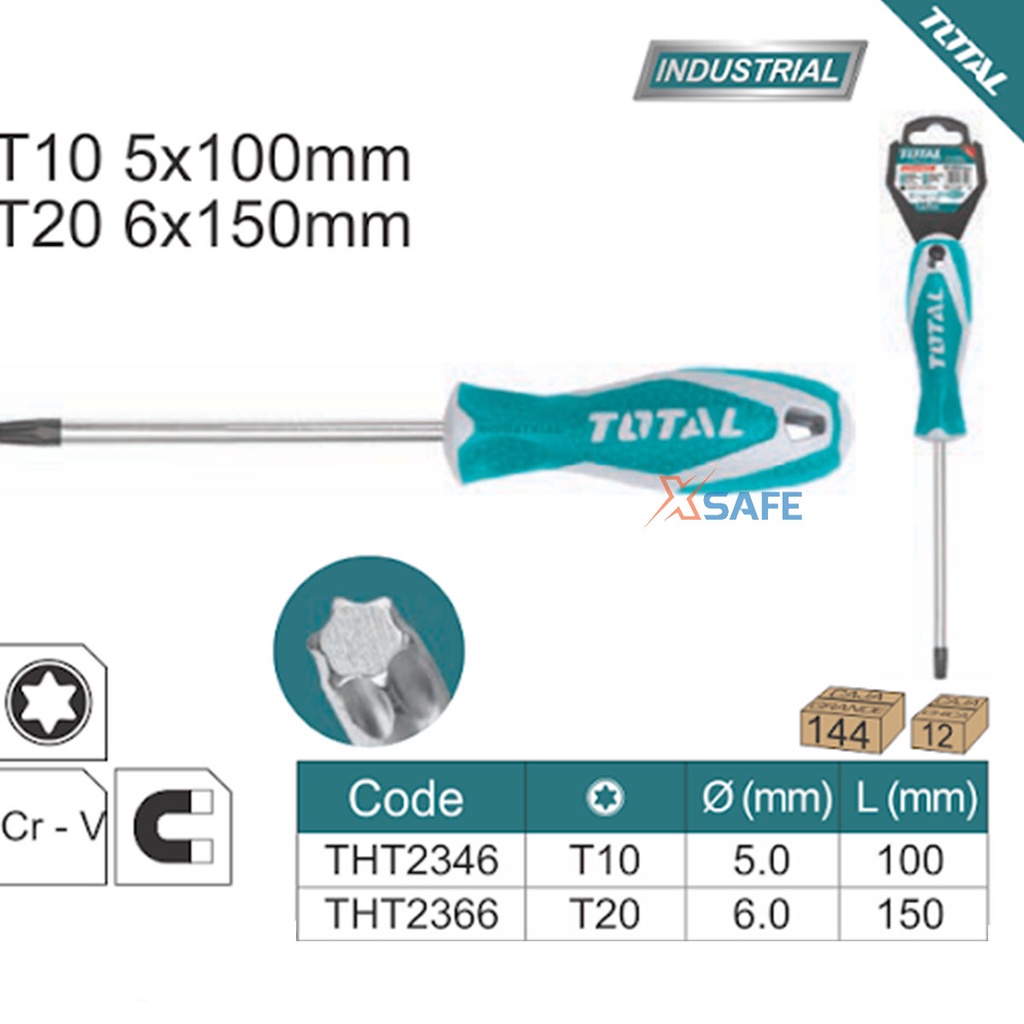 Tua vít lục giác TOTAL Tuốc nơ vít hoa thị chất liệu thép Cr-V đuôi tròn chắc chắn, khỏe,chống gãy cong, rỉ sét
