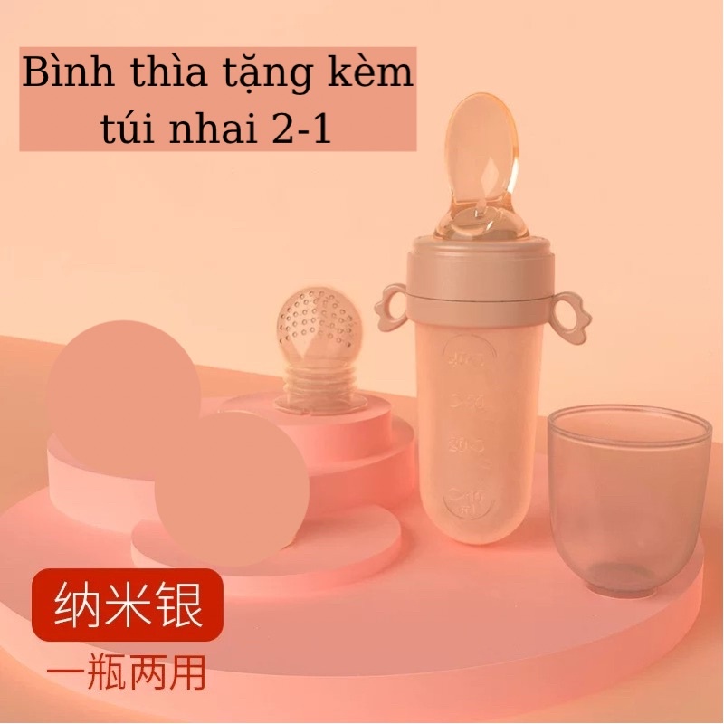 Bình ăn dặm silicon cho bé chống đổ . Bình thìa silicone cho bé ăn dặm