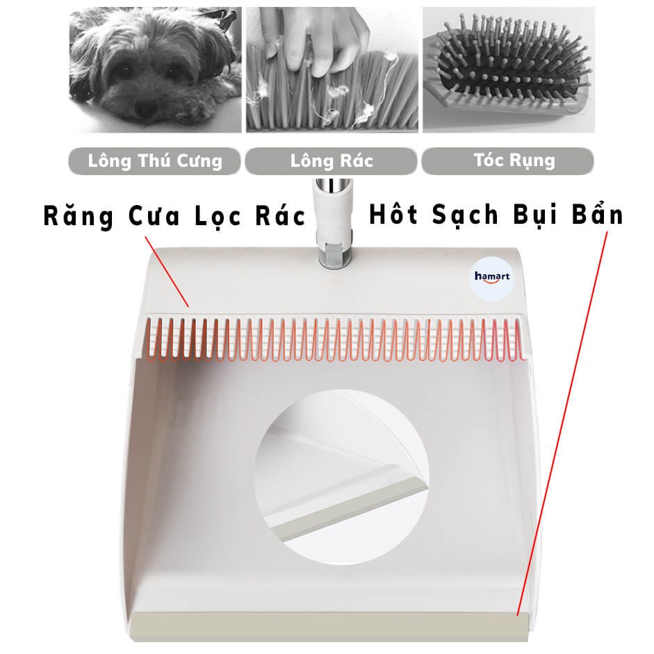 Chổi Quét Nhà Thông Minh Hamart 2in1 Chổi Nhựa Kèm Hót Rác Gấp Gọn [XOAY 180, LỌC LÔNG TÓC]