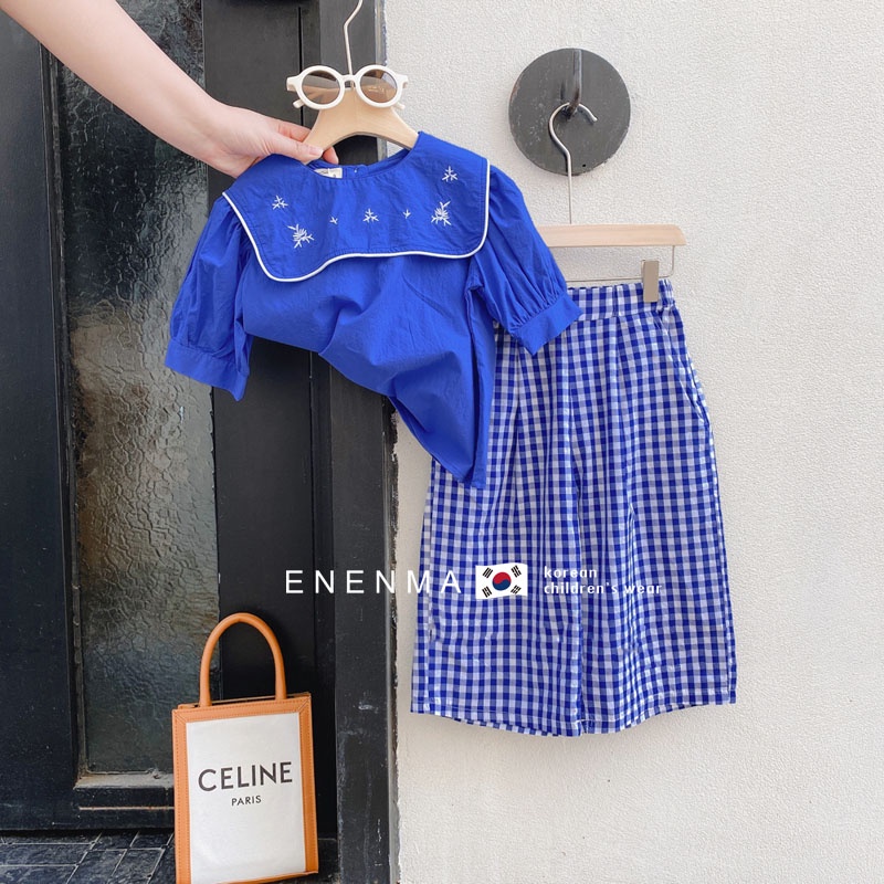 Bộ Váy Hải Quân Thêu Bé Gái Hàn Quốc
