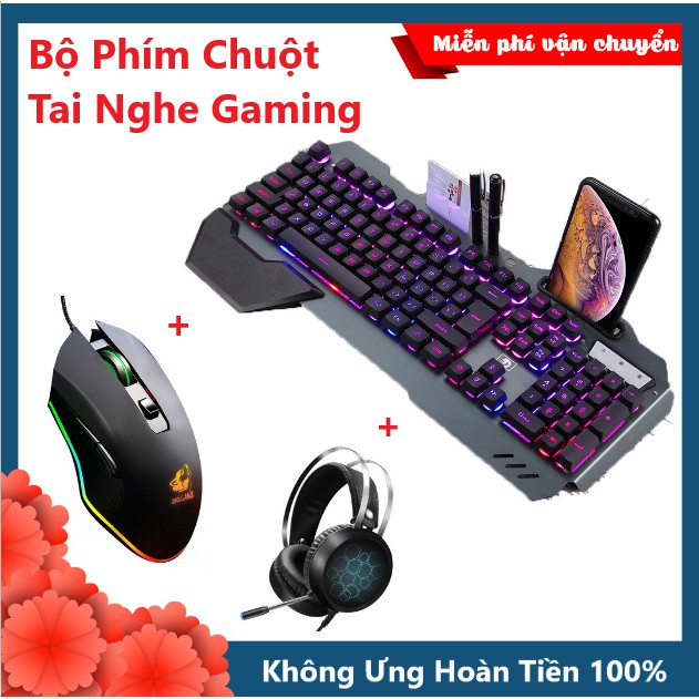 COMBO Bàn Phím K618 Led RGB 10 Chế Độ Siêu Đẹp Chuột V1 RBG Và Tai Nghe Chụp Tai HI200 Âm Thanh Cực Đã