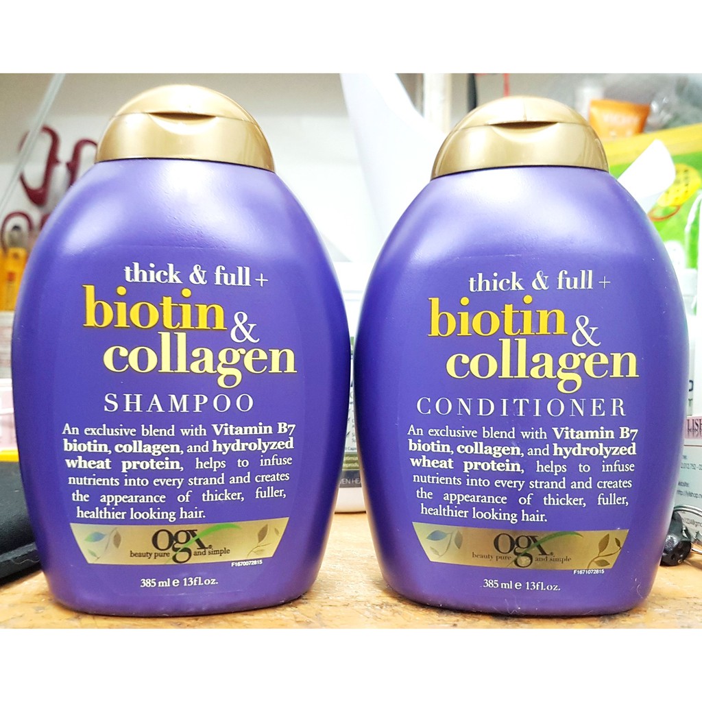 dầu gội biotin, dầu xả biotin OGX Thick Full Biotin Collagen chai 385 ml từ Mỹ ogx