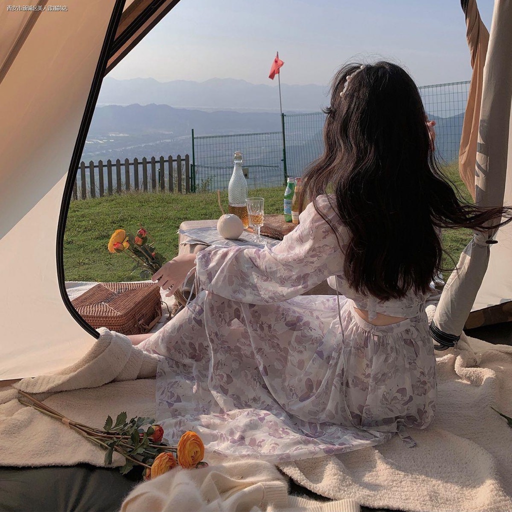 Đầm Dài Cổ Chữ v Tay Dài In Họa Tiết Hoa Phong Cách Pháp Thời Trang Mùa Thu Mới Dành Cho Nữ 2021