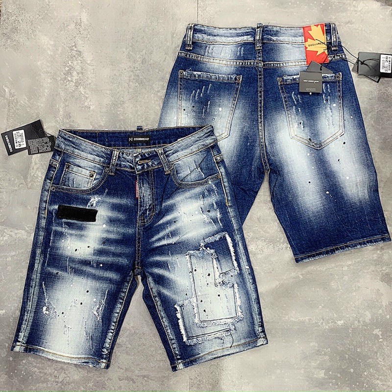🔥 𝐇𝐎𝐓𝐑𝐄𝐍𝐃 🔥Quần Ngố Bò - Quần short jeans nam dsq xanh sáng vảy sơn vá cao cấp