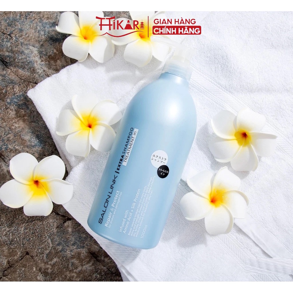 Cặp Dầu Gội Và Dầu Xả Siêu Dưỡng Mượt Tóc Kumano Salon Link Salonlink Extra Treatment Shampoo 1000ml (Xanh Trời X Trắng