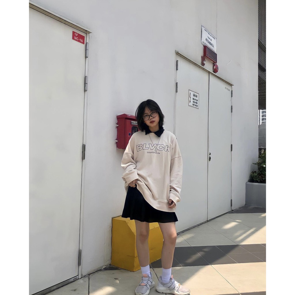 [Mã SKAMCLU7 giảm 10% Tối Đa 50K đơn 0Đ] Ảo nỉ tay dài BLVCK Logo - Màu kem | BigBuy360 - bigbuy360.vn