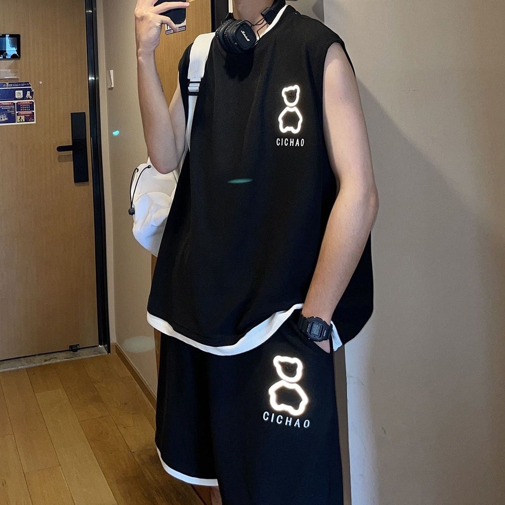 Bộ Áo Ba Lỗ + Quần Short Thể Thao Dáng Rộng Thời Trang Mùa Hè Cho Nam