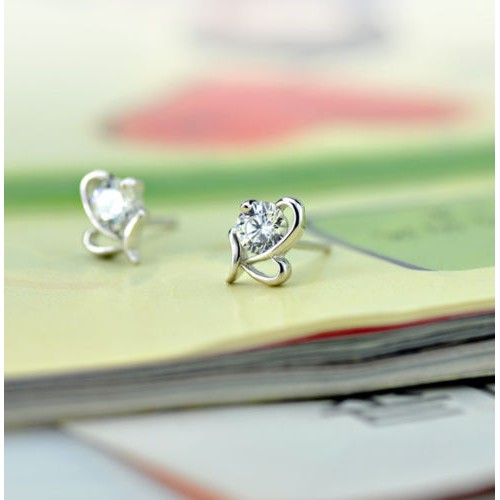 Khuyên Tai Nơ Mạ Bạc Đính Đá Pha Lê Sang Trọng