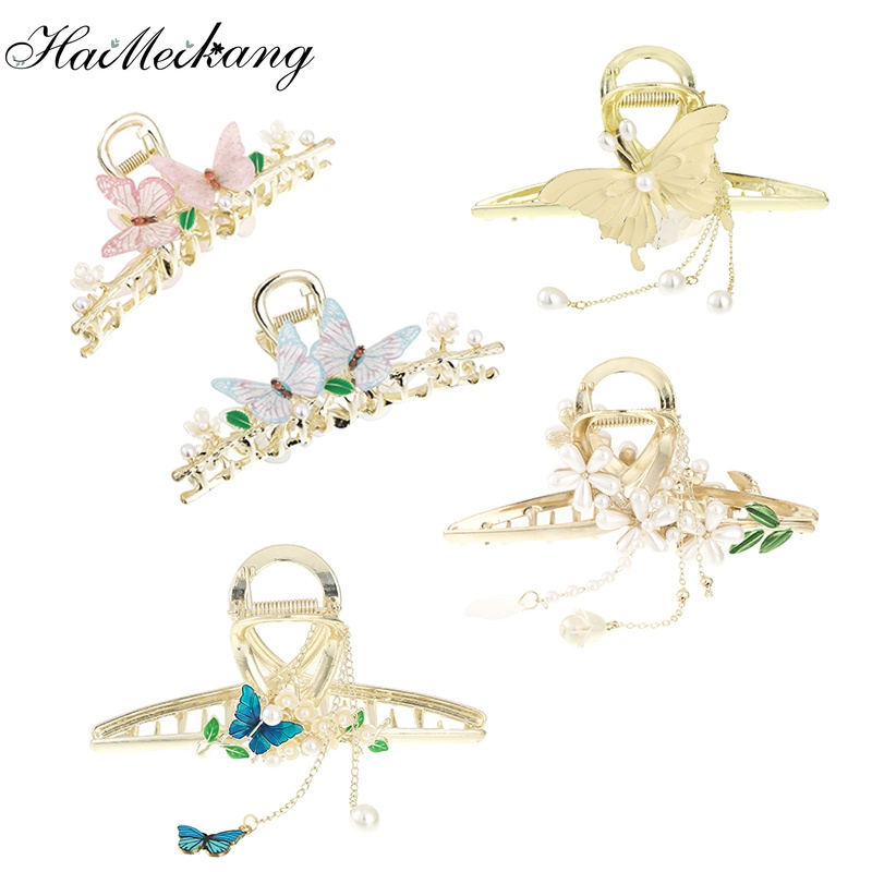 Kẹp tóc ngọc trai HAIMEIKANG bằng kim loại lớn thời trang