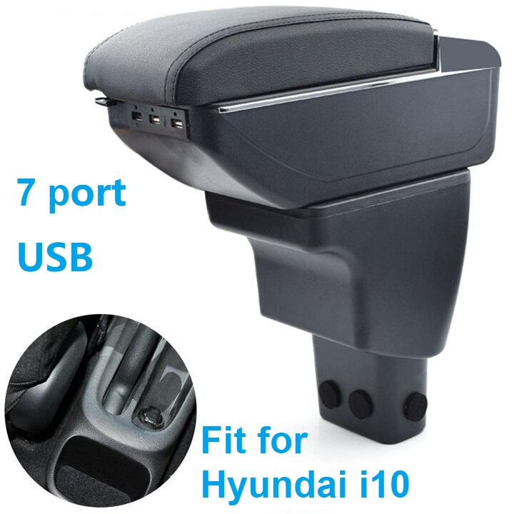 Hộp tỳ tay, đệm tỳ tay lắp cho xe ô tô Hyundai i10 tích hợp 7 cổng USB và không có cổng USB - Tùy chọn