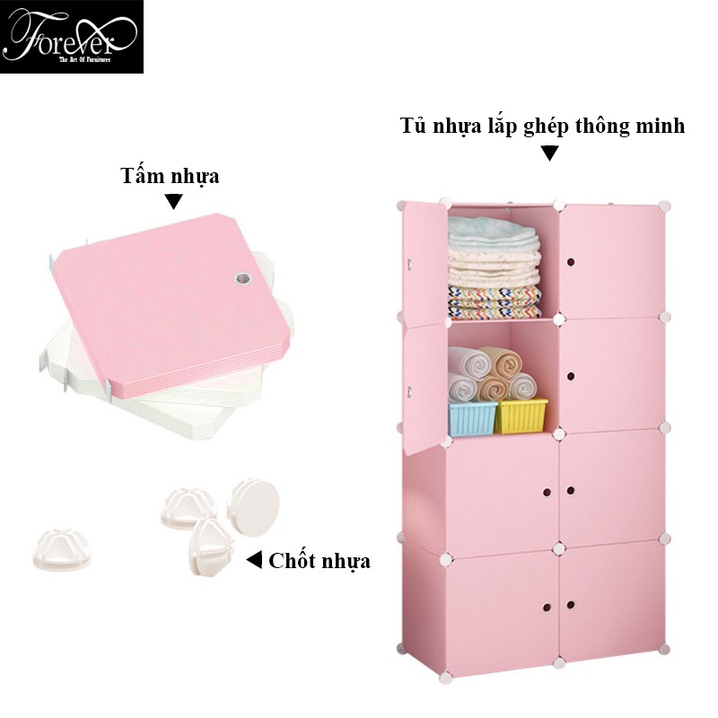 Tủ nhựa ghép 9 ô 111*111*47cm hình kitty màu hồng (Chọn mẫu theo phân loại)-Bảo hành 1 năm-Nội Thất Nghệ Thuật Forever