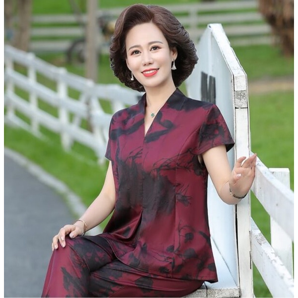 Đồ Bộ Trung Niên Sang Trọng Lady's Vogue Bộ Lụa Chiết Eo Cao Cấp DB01