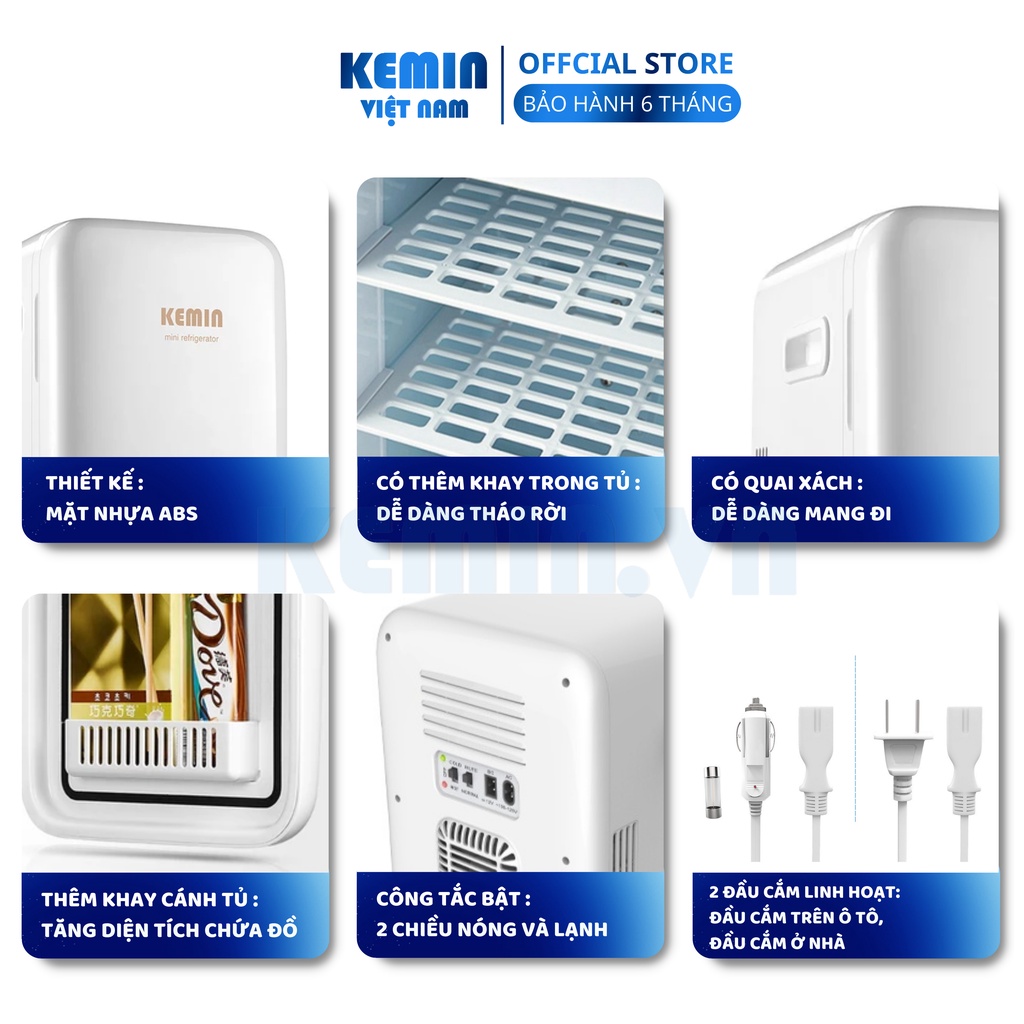 Tủ lạnh mini Kemin K10 - 10L Dùng ở nhà và ô tô làm nóng lạnh 2 chiều Bảo hành 6 tháng