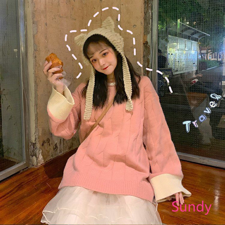 Áo sweater dáng rộng phong cách Hàn Quốc thời trang thu đông cho nữ