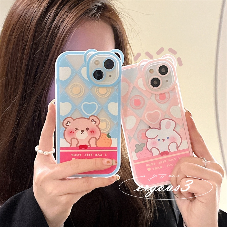 Ốp Điện Thoại Mềm Họa Tiết Gấu Hồng Kẻ Ô Cho iPhone 14 13 12 11 Pro Max SE2020 X XR Xs Max 7 8 6 6s Plus