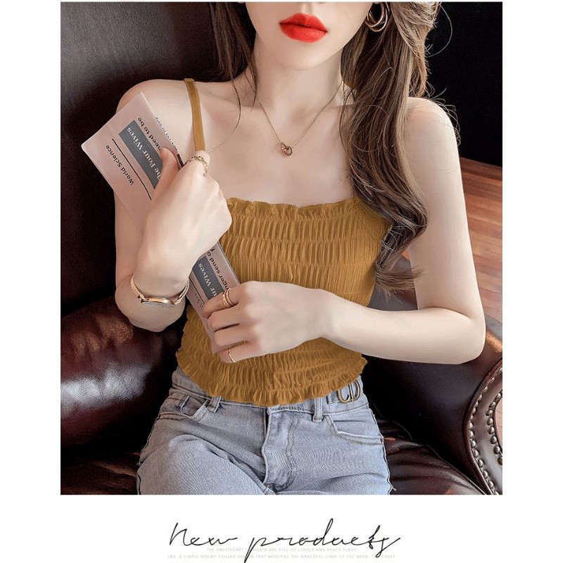 Áo Bra Croptop 2 Dây Nhúm Bèo Nữ Tính - Sang Chảnh Hot 2021
