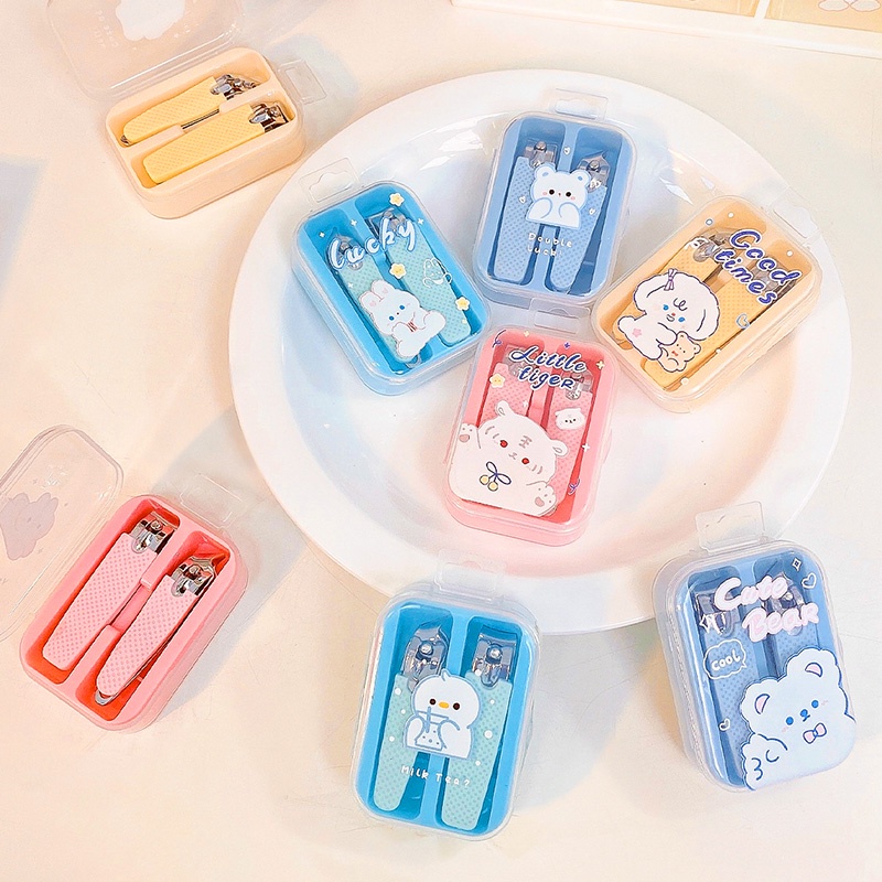 Set 2 Dụng Cụ Cắt Móng Tay Bằng Thép Không Gỉ Họa Tiết Hoạt Hình Dễ Thương