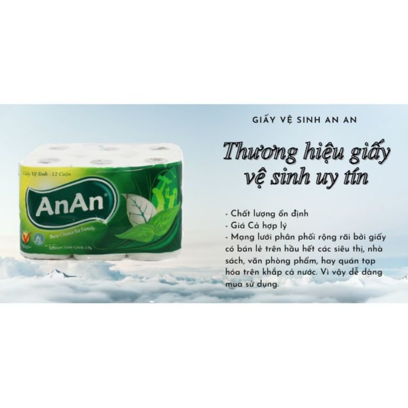 Giấy Vệ Sịnh An An Bathroom Tissue 1Lốc 12 Cuôn x2 lớp