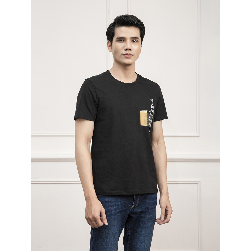 Áo thun nam T-shirt Aristino tay ngắn chất cotton cao cấp màu đen dáng Regular fit ATS003S1
