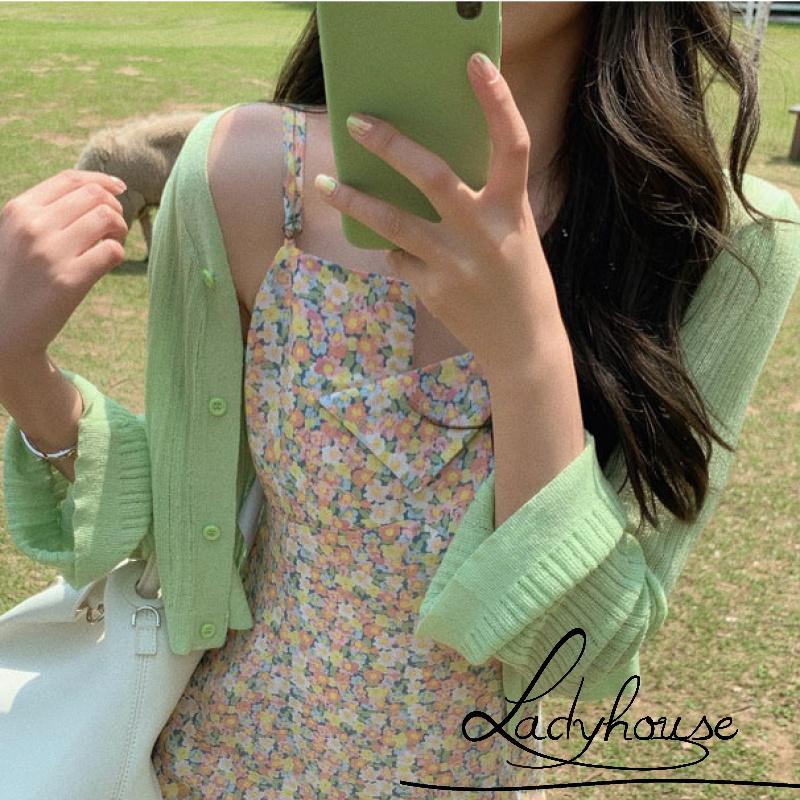 Áo Cardigan Dệt Kim Tay Dài Cổ Chữ V Cài Nút Màu Trơn Cho Nữ