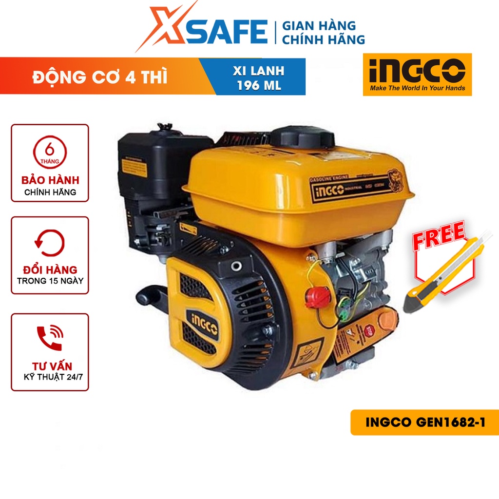 Động cơ nổ dùng xăng INGCO GEN1682-1 Máy nổ động cơ 4 thì OHV, đầu ra tối đa 6,5HP, bình nhiên liệu 3,6L