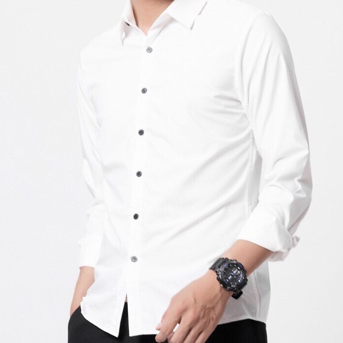 Áo sơ mi nam TRẮNG CÚC ĐEN Hàn Quốc vải lụa thái chống nhăn cao cấp.(CAM KẾT ẢNH THẬT)