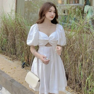 Đầm tay bèo ngực phối nơ