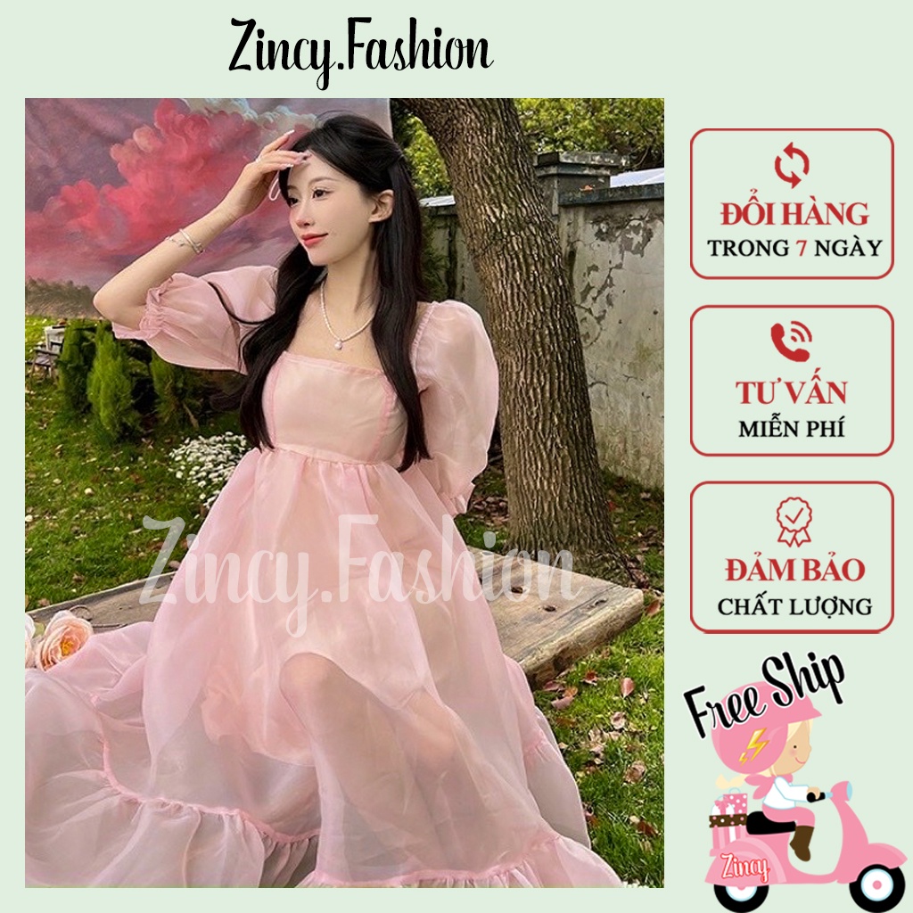 Đầm tay phồng dáng xoè công chúa Váy babydoll dáng dài bồng bềnh KÈM HÌNH THẬT