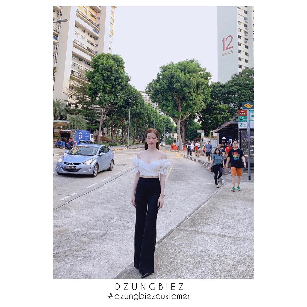 Quần suông lưng cao ôm đùi ống loe nhẹ