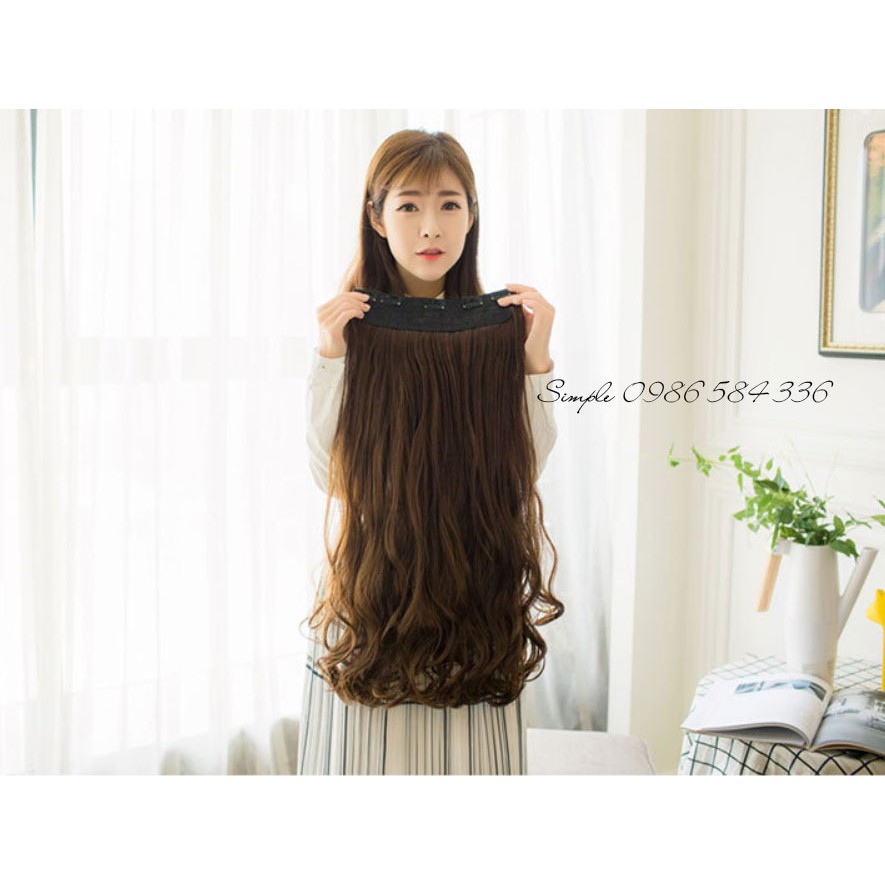 Tóc giả nửa đầu tơ nhân tạo màu Nâu Đen dài 50-60cm