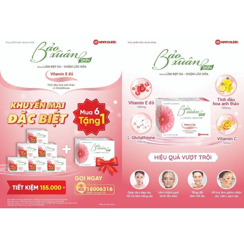 Bảo xuân skin vitamin E đỏ hỗ trợ làm đẹp da, sáng da, giảm nhăn da, nám, sạm da