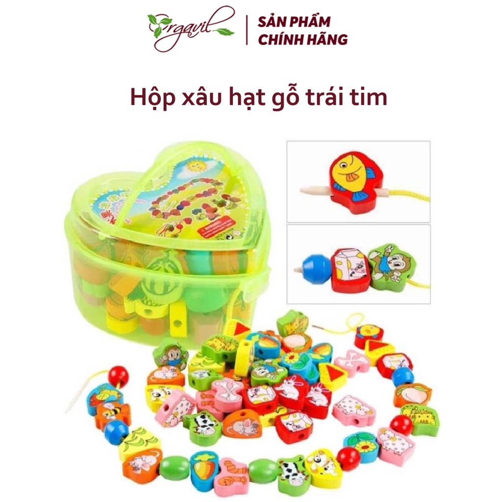 Xâu hạt gỗ hộp trái tim đồ chơi rèn luyện tư duy cho bé - Xâu hạt gỗ cho bé, đồ chơi thông minh - Orgavil