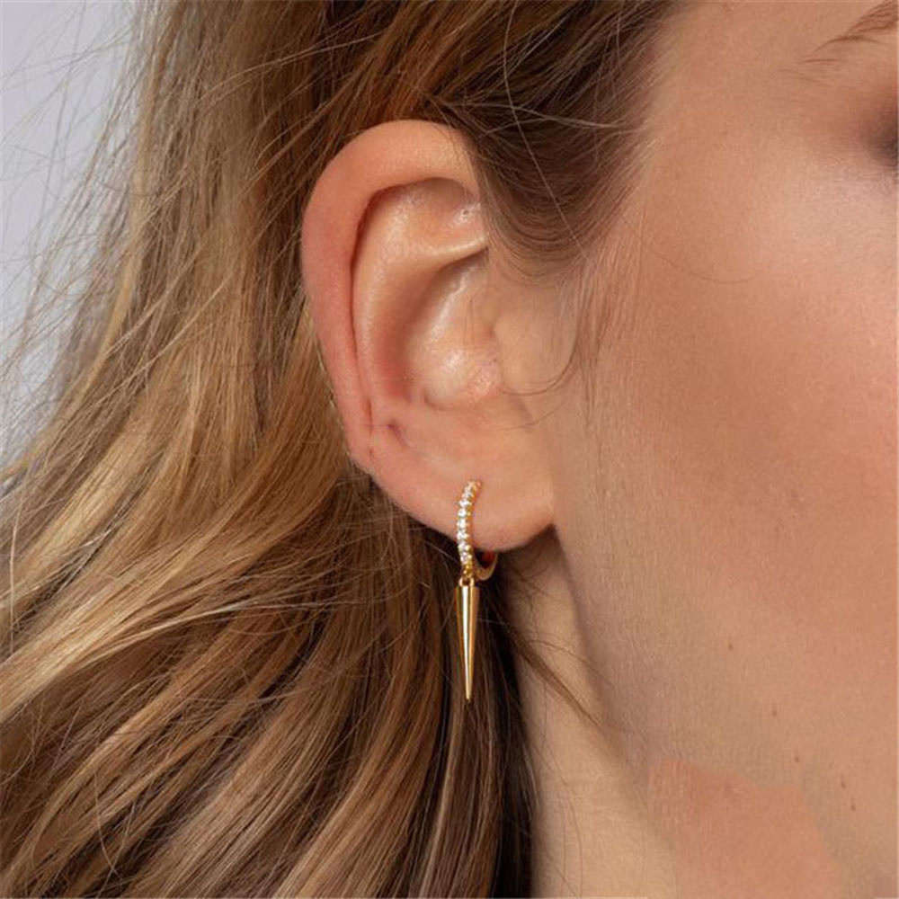 AROMA New Dangle Earrings Korean Ear Studs Earrings Triangle Cone Daily Fashion Jewelry Geometric Diamond Zircon Hip Hop Hoop Earrings/Multicolor