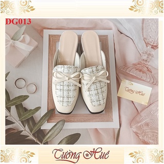 Dép sục nữ cao gót mũi vuông đính nơ gót vuông cao 5cm - hàng quảng châu - dg013
