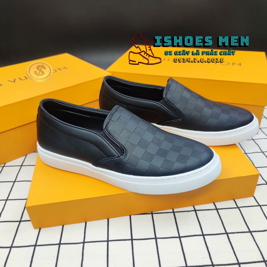 Giày Slip On LV Nam Thời Trang Caro Da Xịn Đế Kếp Khâu Chắc Chắn Lót Rời Cao Cấp Chuẩn Form Full Box