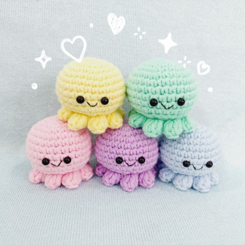 Móc khóa bạch tuộc mini móc len - Amigurumi mini octopus 🐙